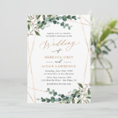 Invitation Rustic Eucalyptus Greenery Gold All-in-One Wedding (Debout devant)