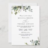 Invitation Rustic Eucalyptus Leaves Greenery QR Code Wedding (Devant)