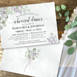 Invitation Rustic Eucalyptus Leaves Wedding Rehearsal Dinner<br><div class="desc">This beautiful rehearsal dinner invitation is both rustic and elegant. It features a hand painted watercolor design with eucalyptus leaves and sprigs of lavender flowers in shades of sage green and light purple. It has information on both the wedding rehearsal as well as the celebratory dinner that follows. Perfect for...</div>