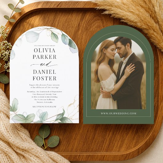 Invitation Rustic Eucalyptus Modern Photo Elegant Wedding