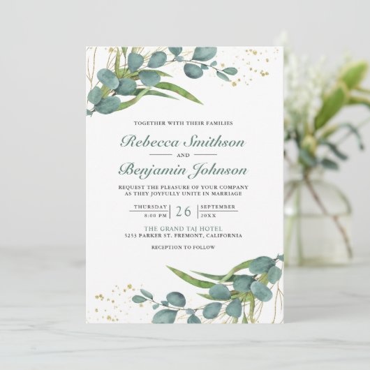Invitation Rustic Eucalyptus Photo Collage QR Code Mariage (Debout devant)