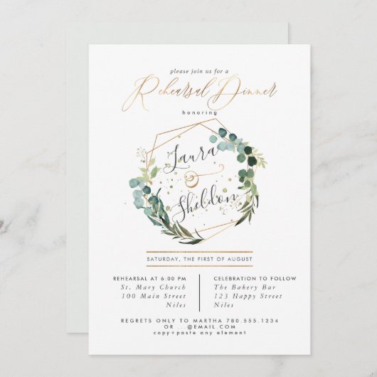 Invitation Rustic Eucalyptus Wreath Rehearsal Dinner (Devant / Derrière)