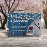 Invitation Rustic Fairytale Mariage Navy Blue Réception<br><div class="desc">Rustique String Lights Fairy Tale Navy Blue Grange Cartes de réception de mariage de la grange.</div>