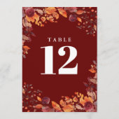 Invitation Rustic Fall Autumn Floral Burgundy Table Number (Dos)