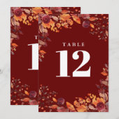 Invitation Rustic Fall Autumn Floral Burgundy Table Number (Devant / Derrière)