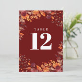 Invitation Rustic Fall Autumn Floral Burgundy Table Number (Debout devant)