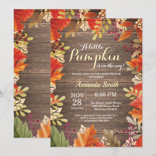 Invitation Rustic Fall Baby shower (Devant / Derrière)
