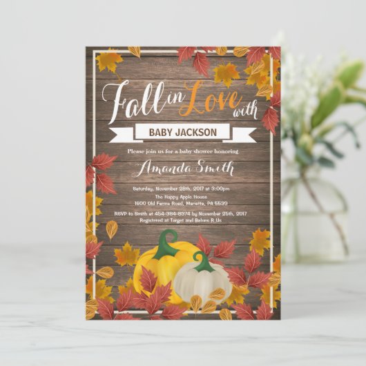 Invitation Rustic Fall Citrouille Baby shower (Debout devant)