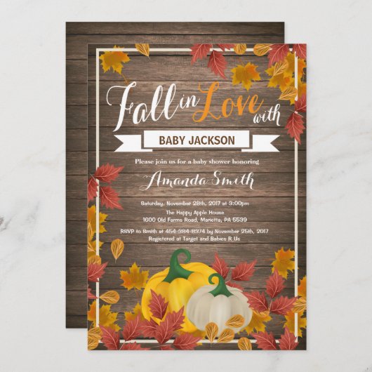 Invitation Rustic Fall Citrouille Baby shower (Devant / Derrière)