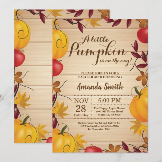 Invitation Rustic Fall Citrouille Baby shower  (Devant / Derrière)