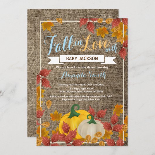 Invitation Rustic Fall Citrouille Boy Baby shower  (Devant / Derrière)