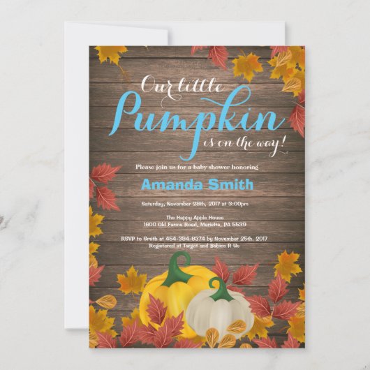 Invitation Rustic Fall Citrouille Boy Baby shower  (Devant)