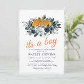 Invitation Rustic Fall Citrouille Floral Boy Baby shower (Debout devant)