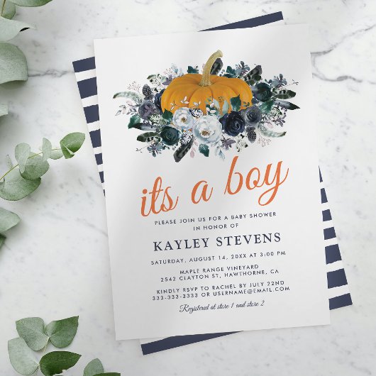 Invitation Rustic Fall Citrouille Floral Boy Baby shower