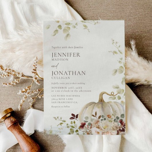 Invitation Rustic Fall Citrouille Floral Mariage Photo