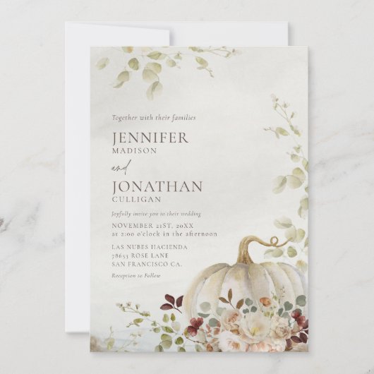 Invitation Rustic Fall Citrouille Floral Mariage Photo (Devant)