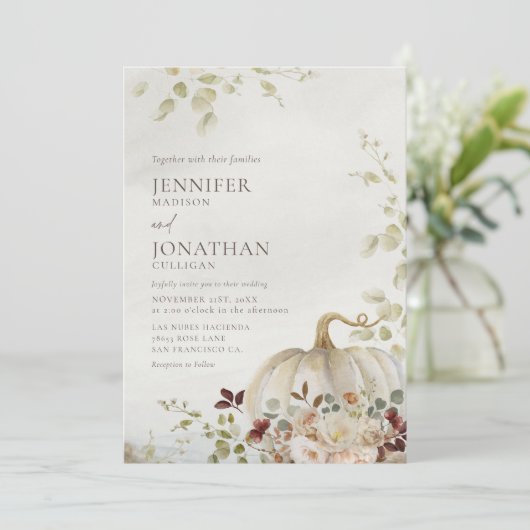 Invitation Rustic Fall Citrouille Floral Mariage Photo (Debout devant)