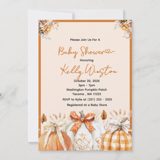 Invitation Rustic Fall Citrouille Neutral Farmhouse Baby show (Devant)