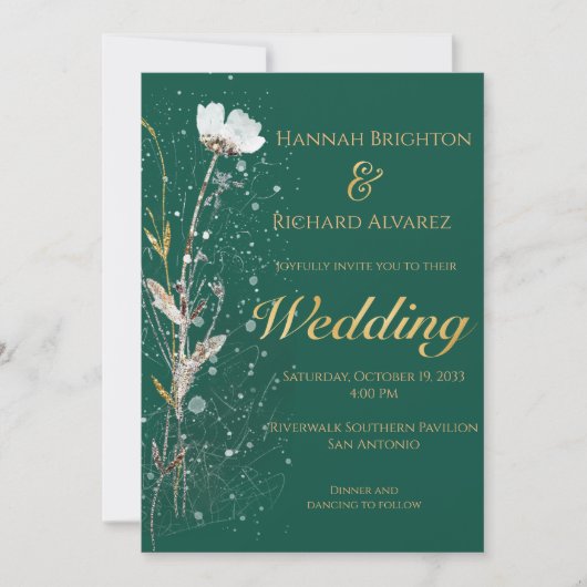 Invitation Rustic Fall Emerald Bohemian Fleur sauvage Mariage (Devant)