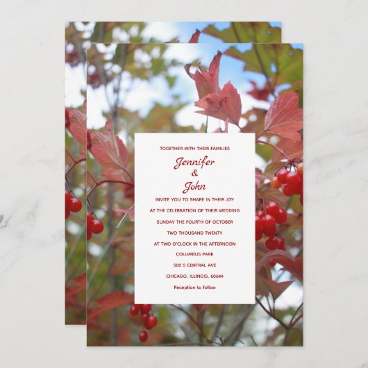 Invitation Rustic Fall Feuilles Automne Berries Photo Mariage (Devant / Derrière)