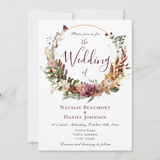 Invitation Rustic Fall Floral & Botanique Mariage (Devant)