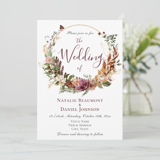 Invitation Rustic Fall Floral & Botanique Mariage (Debout devant)