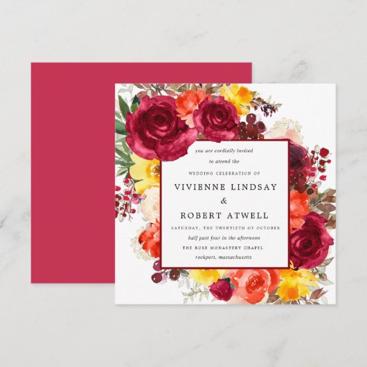 Invitation Rustic Fall Floral Carré Mariage (Devant / Derrière)