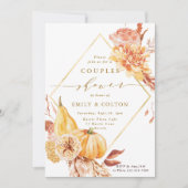 Invitation Rustic Fall Floral Citrouille Gold Couples Douche (Devant)