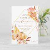 Invitation Rustic Fall Floral Citrouille Gold Couples Douche (Debout devant)