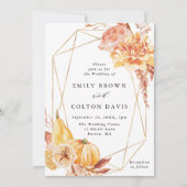 Invitation Rustic Fall Floral Citrouille or Mariage géométriq (Devant)