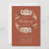 Invitation Rustic Fall Floral Feuilles Thanksgiving Dîner (Devant)