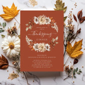 Invitation Rustic Fall Floral Feuilles Thanksgiving Dîner