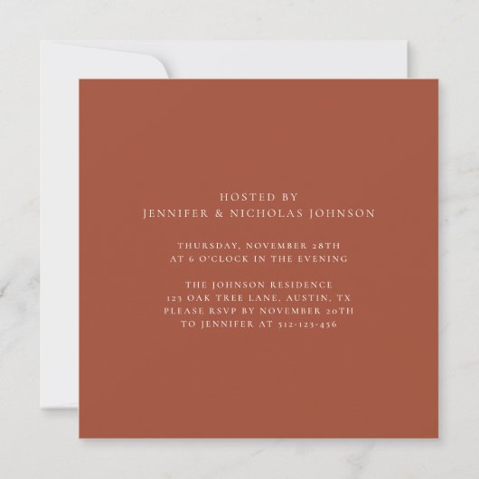 Invitation Rustic Fall Floral Feuilles Thanksgiving Dîner (Dos)