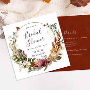 Invitation Rustic Fall Floral & Greenery Carré Fête des marié
