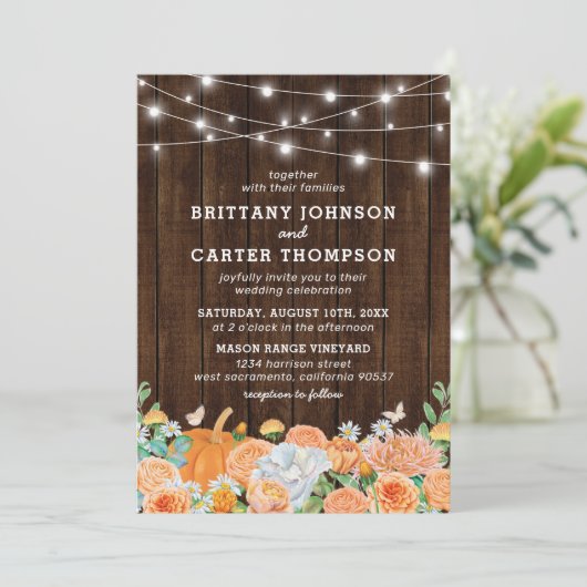 Invitation Rustic Fall Floral Mariage (Debout devant)