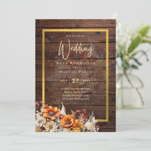 Invitation Rustic Fall Floral Mariage (Debout devant)