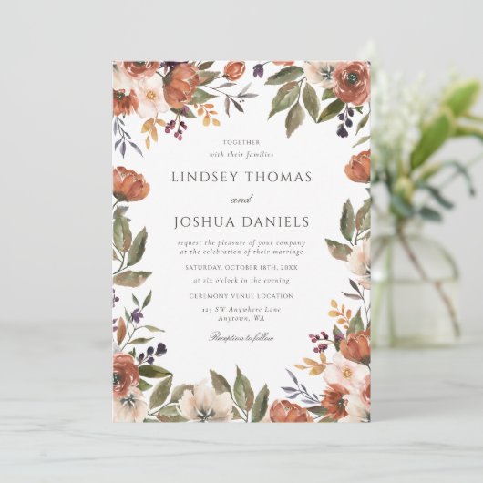Invitation Rustic Fall Floral Mariage (Debout devant)