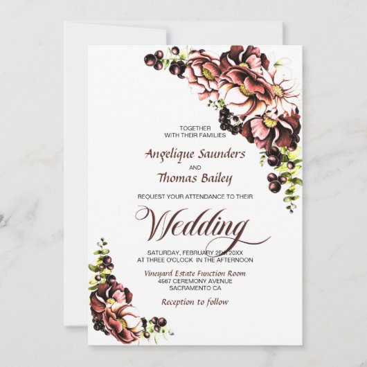 Invitation Rustic Fall Floral Mariage (Devant)