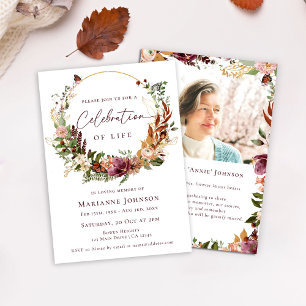 Invitation Rustic Fall Floral Memorial Célébration de la vie