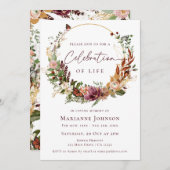 Invitation Rustic Fall Floral Memorial Célébration de la vie (Devant / Derrière)