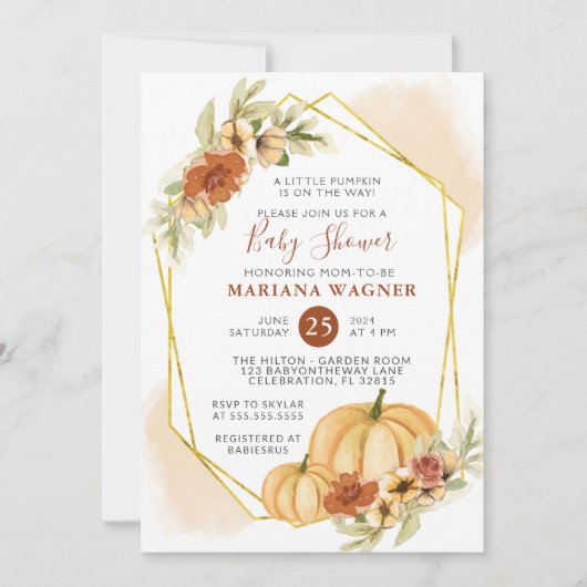 Invitation Rustic Fall Floral Petit Baby shower Citrouille (Devant)