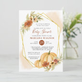 Invitation Rustic Fall Floral Petit Baby shower Citrouille (Debout devant)