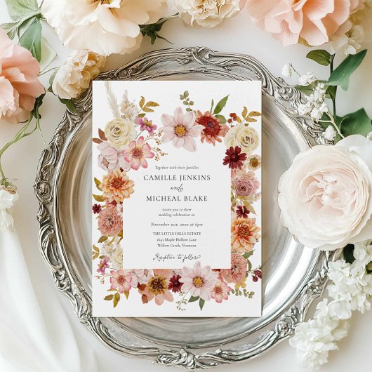 Invitation Rustic Fall Floral Photo Mariage