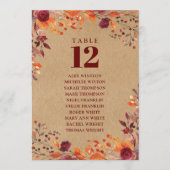 Invitation Rustic Fall Floral Tableau Numéro de siège Graphiq (Devant)