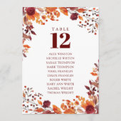 Invitation Rustic Fall Floral Tableau Numéro de siège Graphiq (Dos)