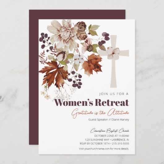Invitation Rustic Fall Floral Women's Church Retraite (Devant / Derrière)