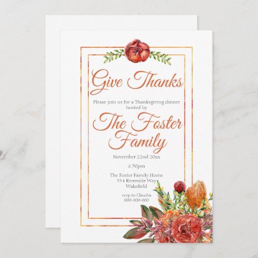 Invitation Rustic Fall Foliing Thanksgiving Dîner (Devant / Derrière)