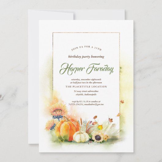 Invitation Rustic Fall Harvest Citrouille Sunflower Anniversa (Devant)