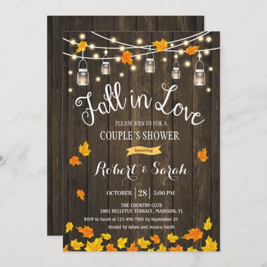 Invitation Rustic Fall In Love Couple's Shower (Devant / Derrière)