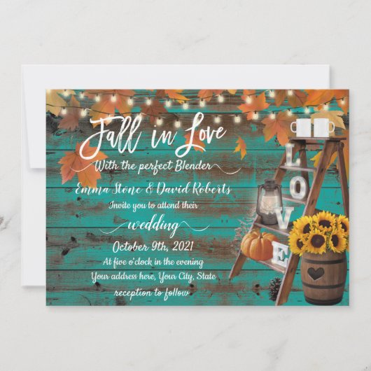 Invitation Rustic Fall in Love Perfect Blender Turquoise Mari (Devant)